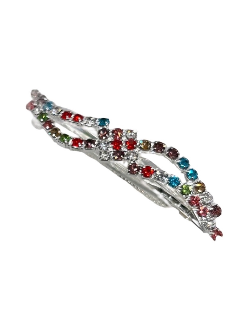 Silver Multicolor Rhinestone Hair Barrette FINAL PRICE DROP